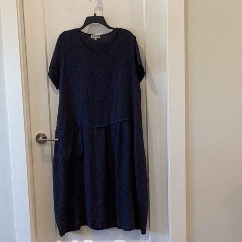 Navy Blue Linen Dress